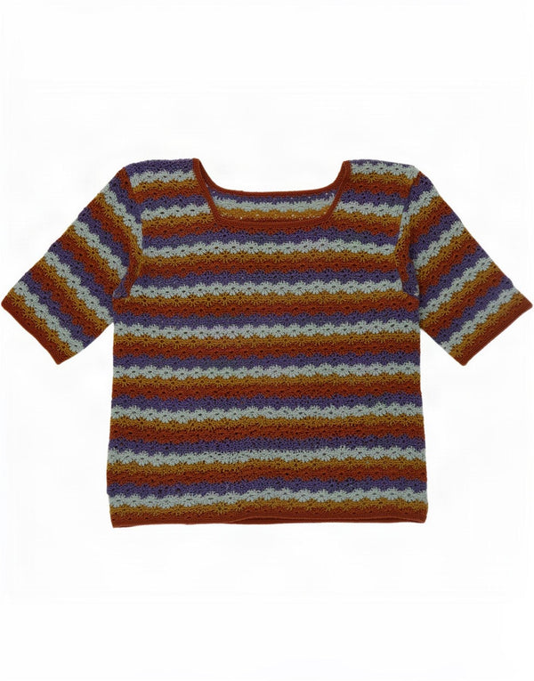 Blusa feminina de crochê vintage UK 12 listrada média multicolorida
