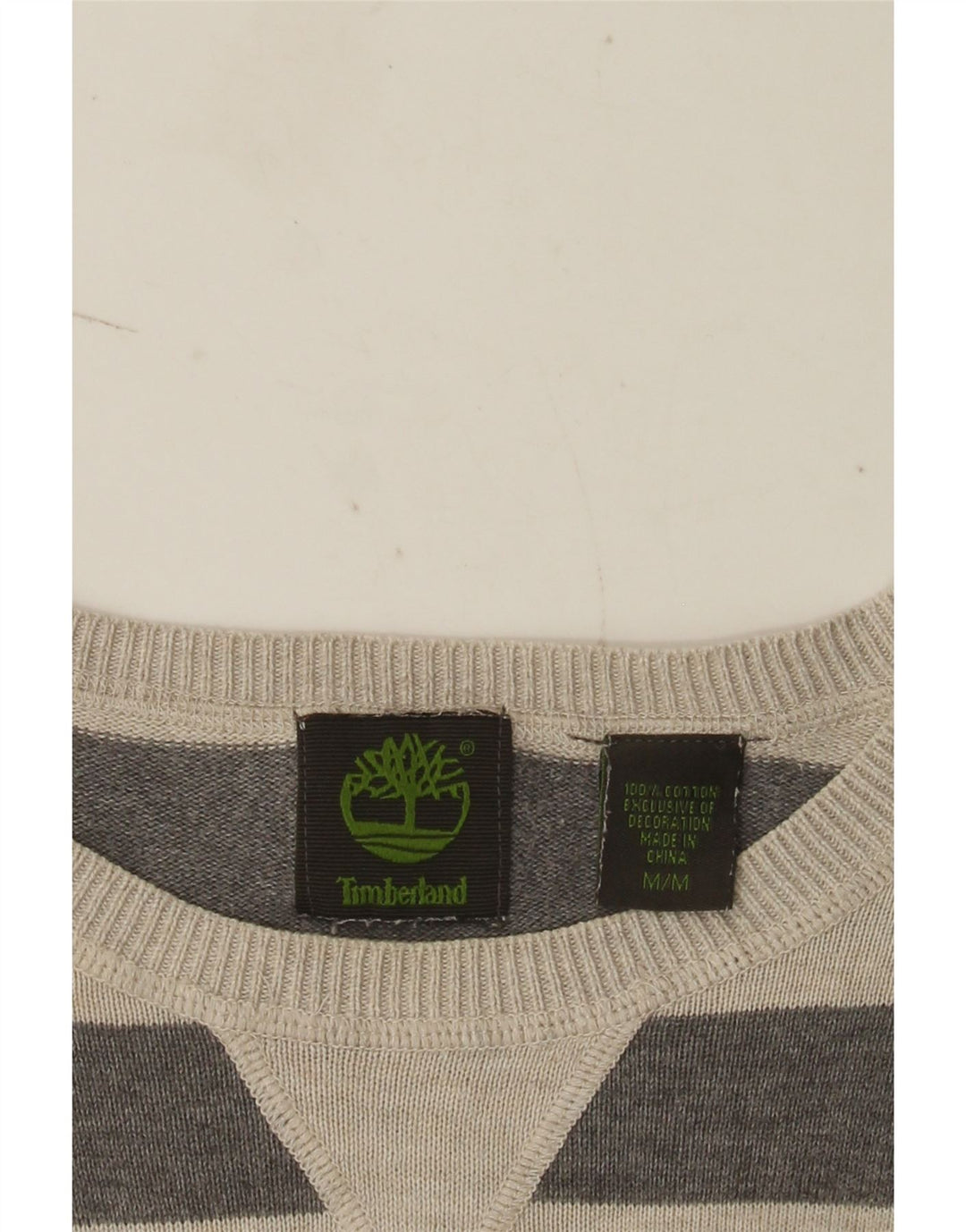 Suéter masculino Timberland com gola redonda e algodão listrado cinza médio