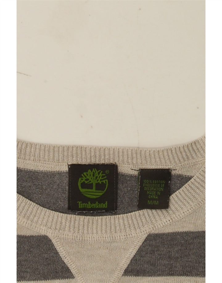 Suéter masculino Timberland com gola redonda e algodão listrado cinza médio