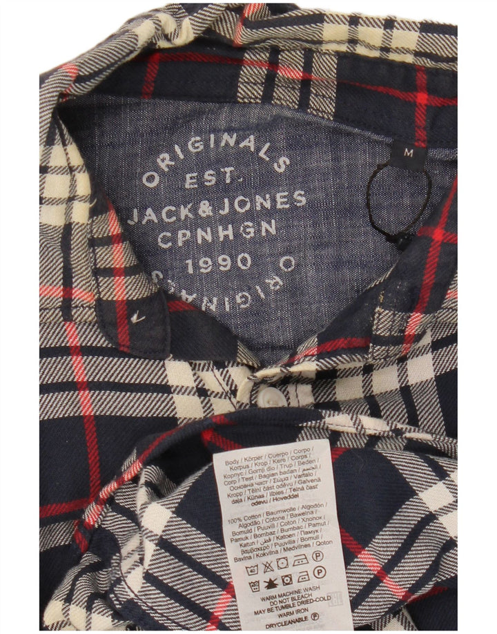 Camisa masculina de flanela Jack & Jones de algodão xadrez azul marinho médio