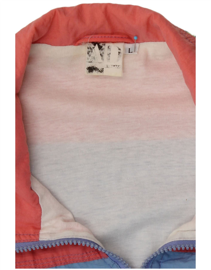 Jaqueta feminina vintage com padrão abstrato de agasalho UK 16 grande azul