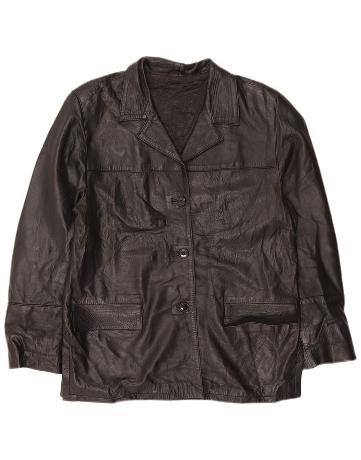 Jaqueta blazer de couro vintage feminina grande com 3 botões IT 44 médio preto