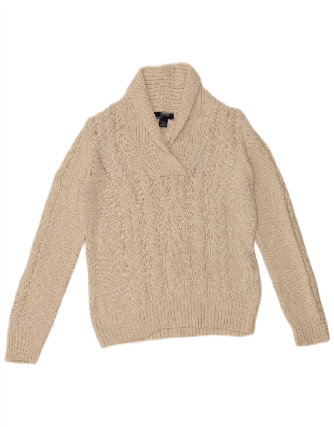 Suéter feminino Chaps com gola xale UK 14 médio algodão branco