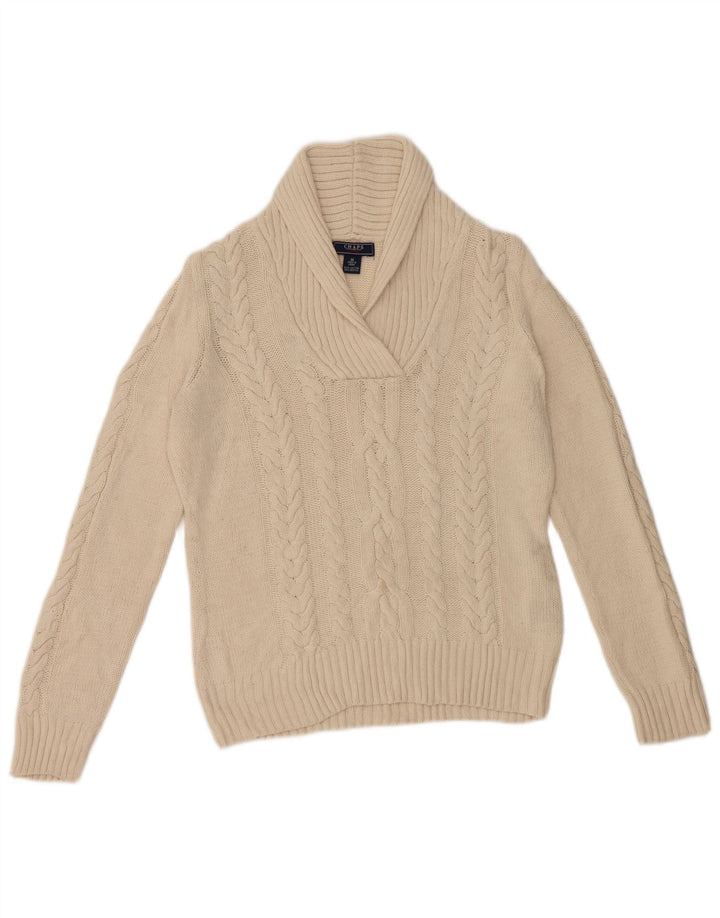 Suéter feminino Chaps com gola xale UK 14 médio algodão branco