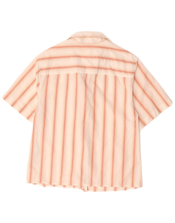 Camisa feminina Levi's manga curta grande tamanho UK 10 pequena listrada branca de algodão