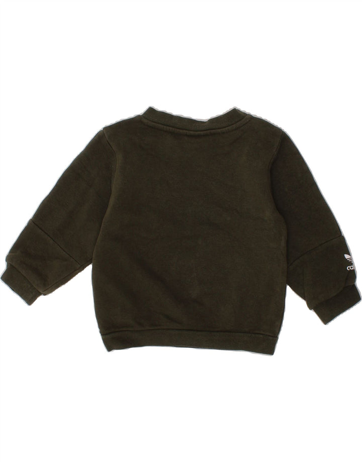 ADIDAS Baby Boys Graphic Sweatshirt Jumper 9-12 Months Khaki Cotton Vintage Adidas and Second-Hand Adidas from Messina Hembry 