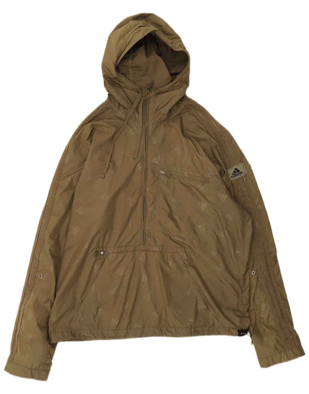 Adidas Mens Hooded Graphic Anorak Jacket UK 38 Medium Khaki Spotted