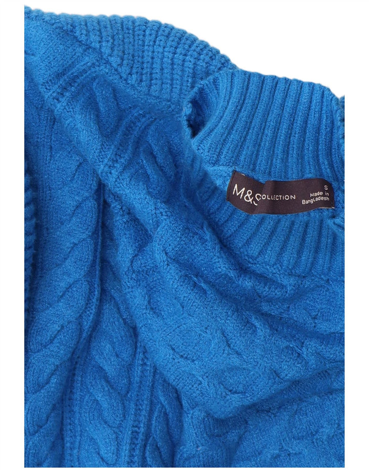 Suéter feminino Marks & Spencer com gola tartaruga e viscose azul pequena Reino Unido 10