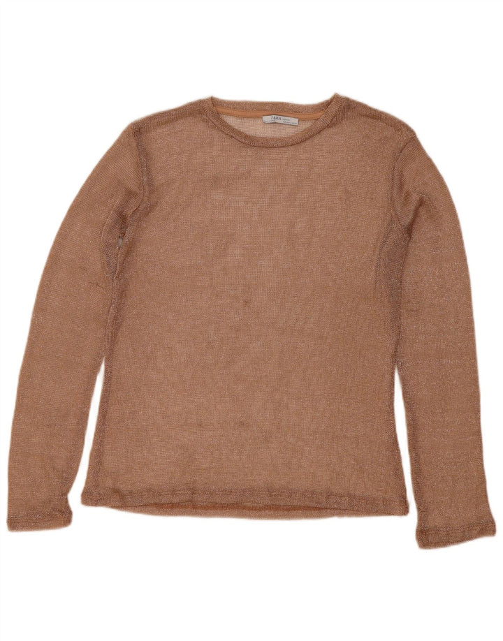 Top feminino Zara manga comprida Reino Unido 16 grande dourado
