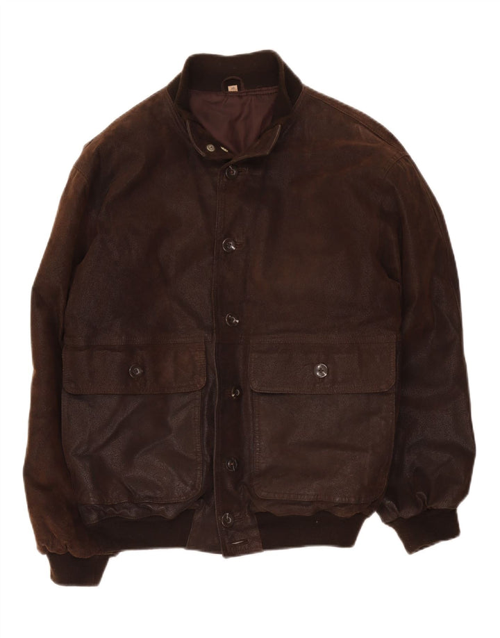 Jaqueta de couro bomber masculina vintage IT 48 marrom médio