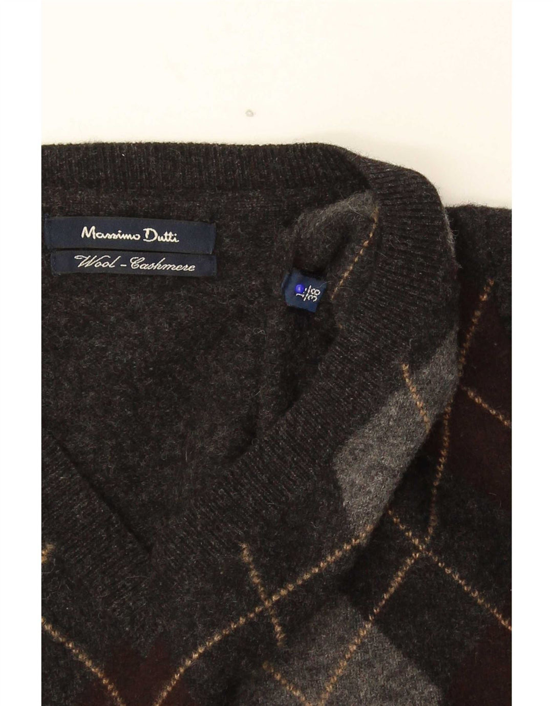 Suéter masculino Massimo Dutti com decote em V cinza médio Argyle/lã diamante