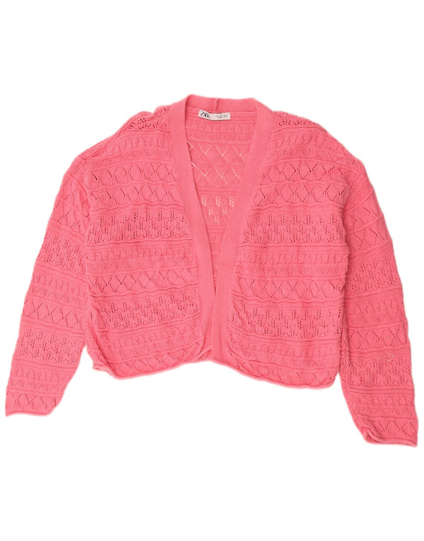 Suéter cardigã feminino Zara crop aberto Reino Unido 16 grande algodão rosa