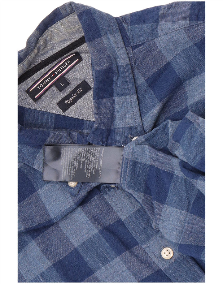 Camisa masculina Tommy Hilfiger Regular Fit grande algodão guingão azul