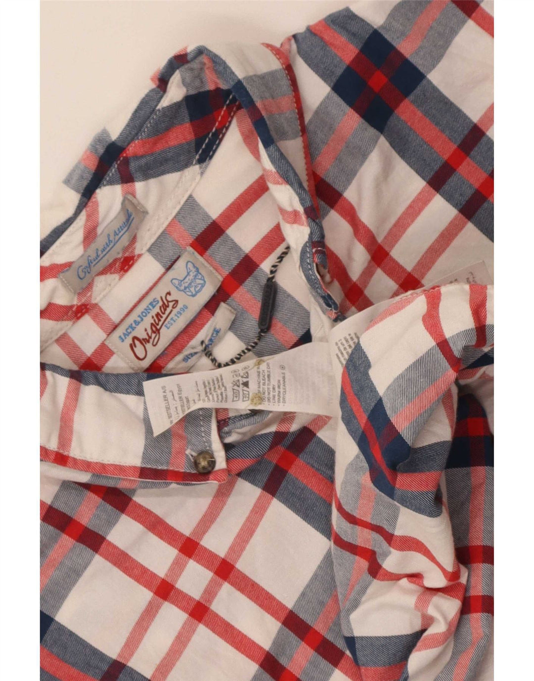 Camisa masculina de manga curta Jack & Jones grande algodão xadrez branco