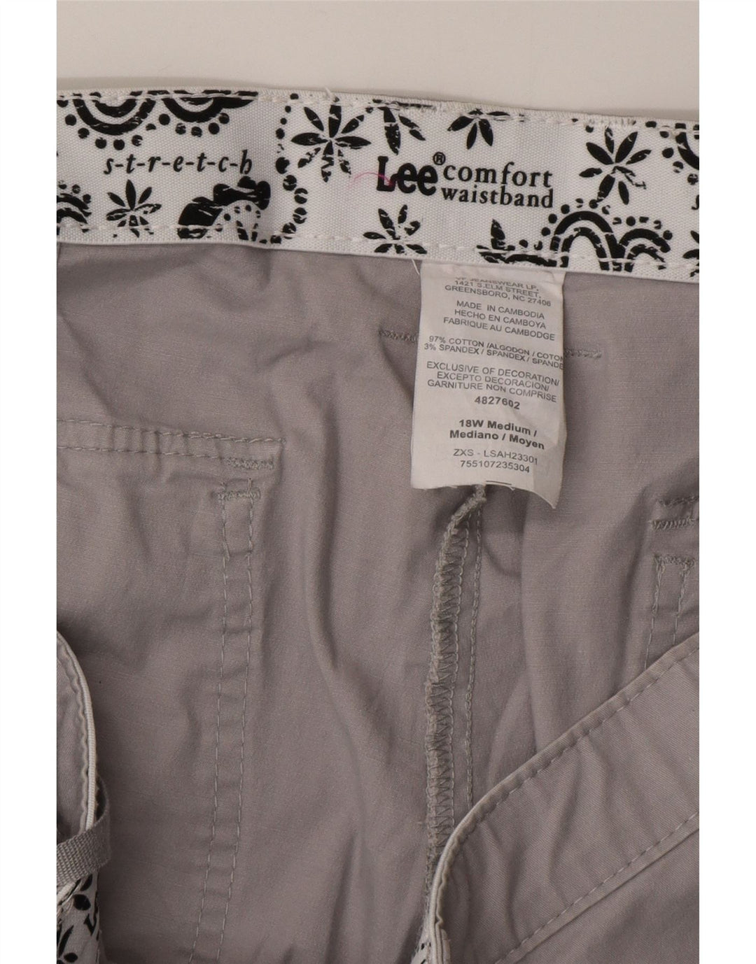 Shorts casuais femininos LEE US 18 2XL W38 algodão cinza