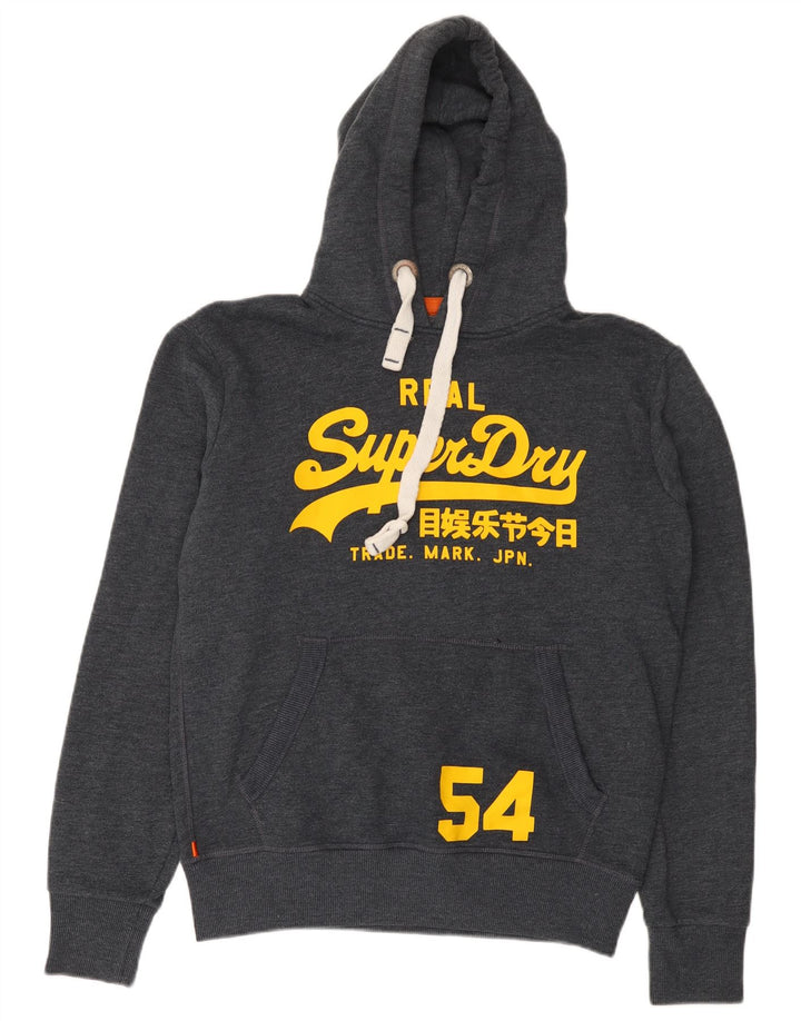 Suéter Superdry masculino com capuz gráfico cinza médio algodão