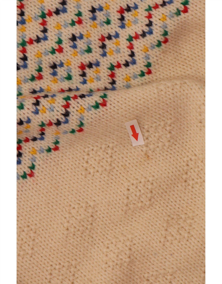 Suéter masculino vintage com gola redonda, médio off white Fair Isle