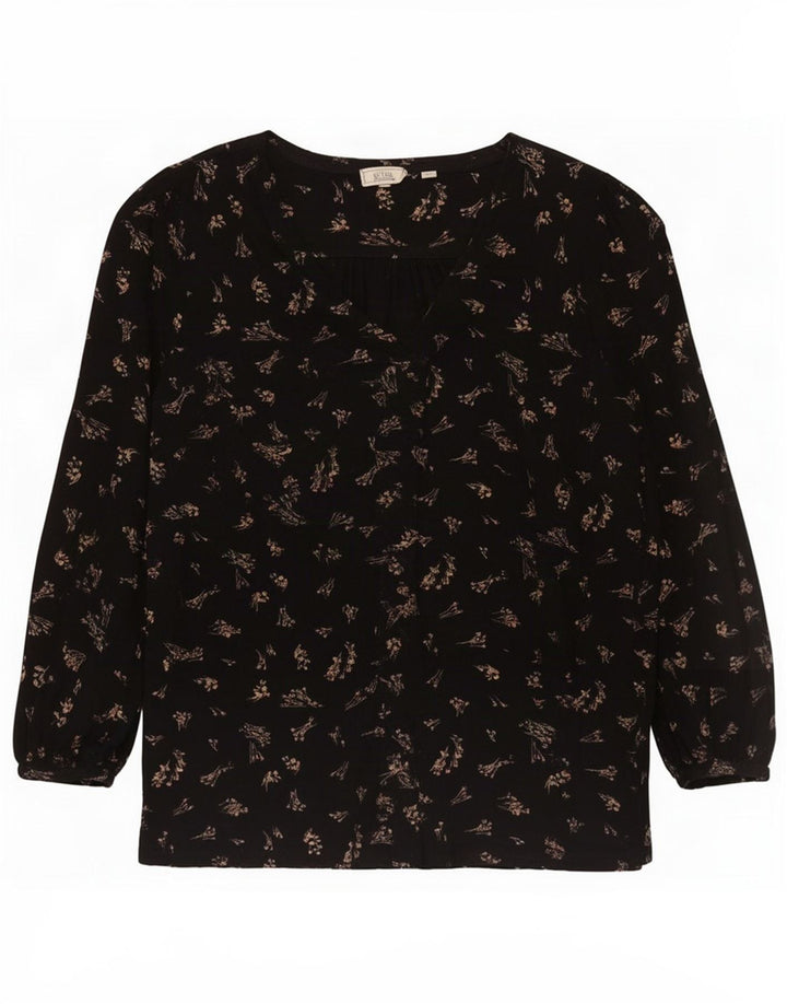 Top túnica feminina Fat Face grande Reino Unido 14 viscose floral preta média