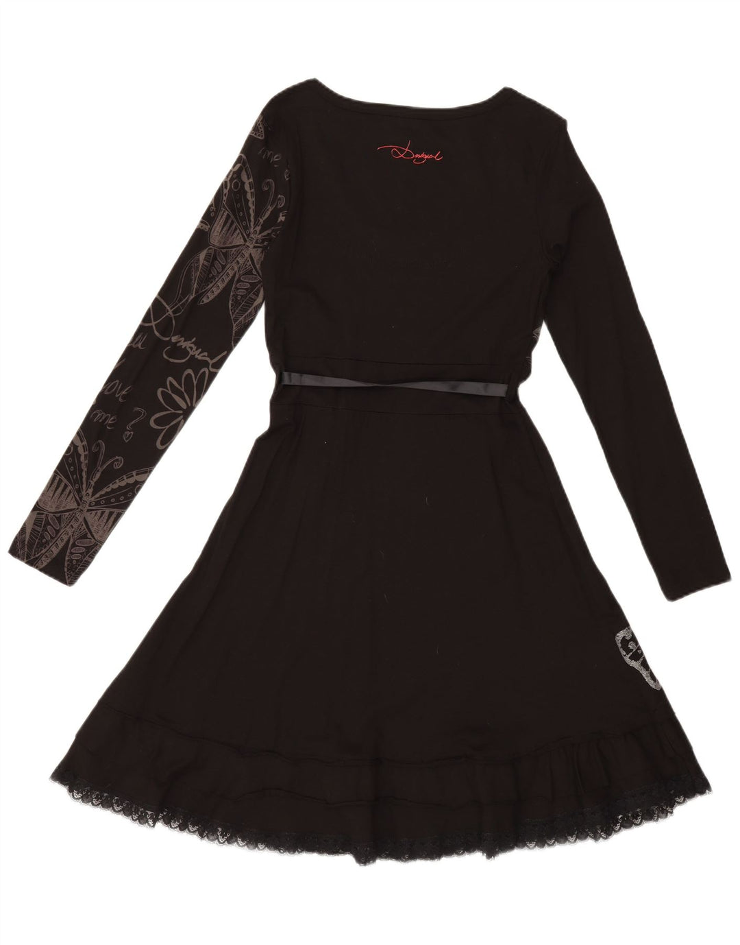 Vestido feminino Desigual A-Line UK 12 médio preto floral colorido