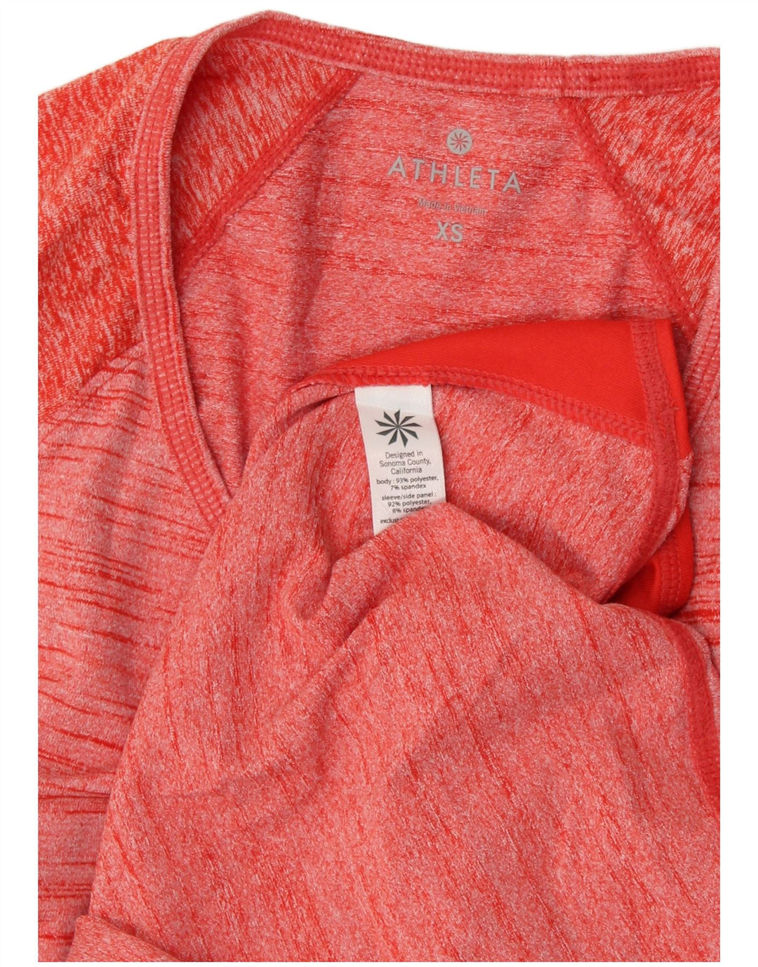 Top feminino ATHLETA manga comprida UK 6 XS poliéster manchado vermelho