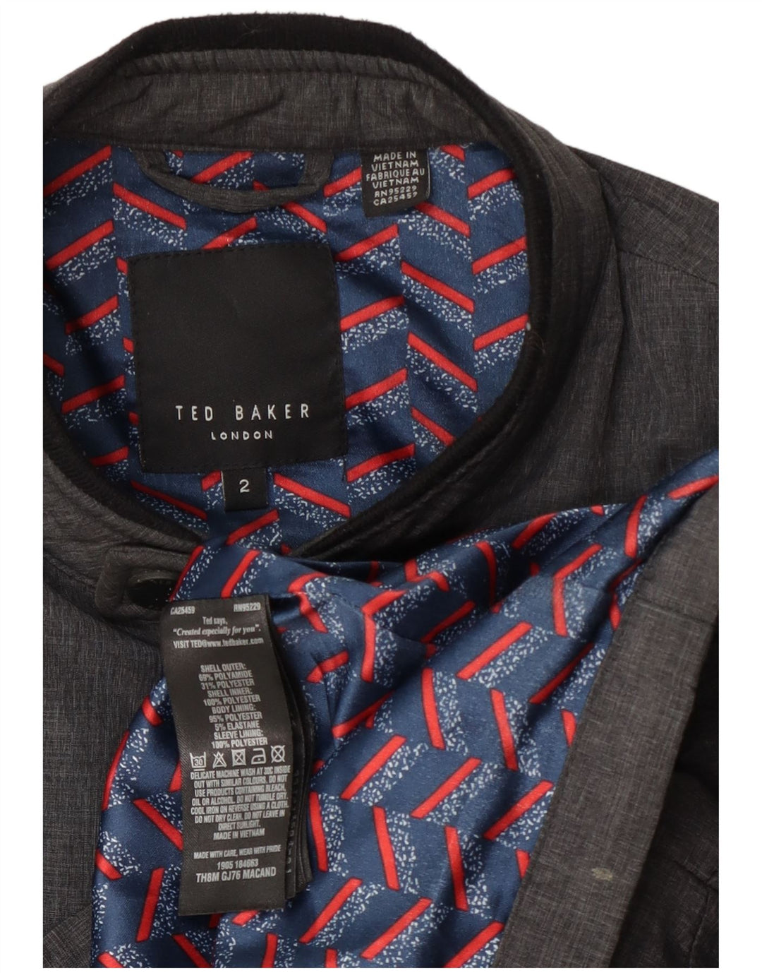 Jaqueta bomber masculina Ted Baker tamanho 2 poliamida cinza pequena