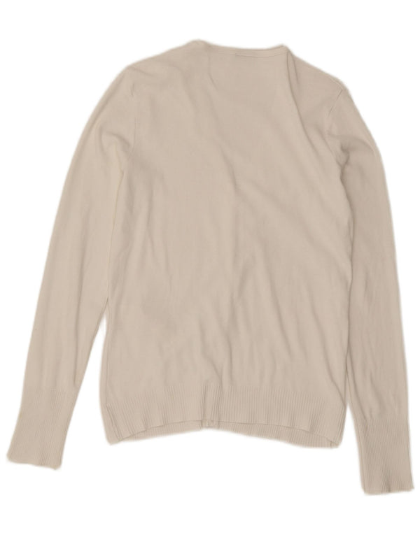 Suéter cardigã feminino Benetton Reino Unido 14 grande algodão branco