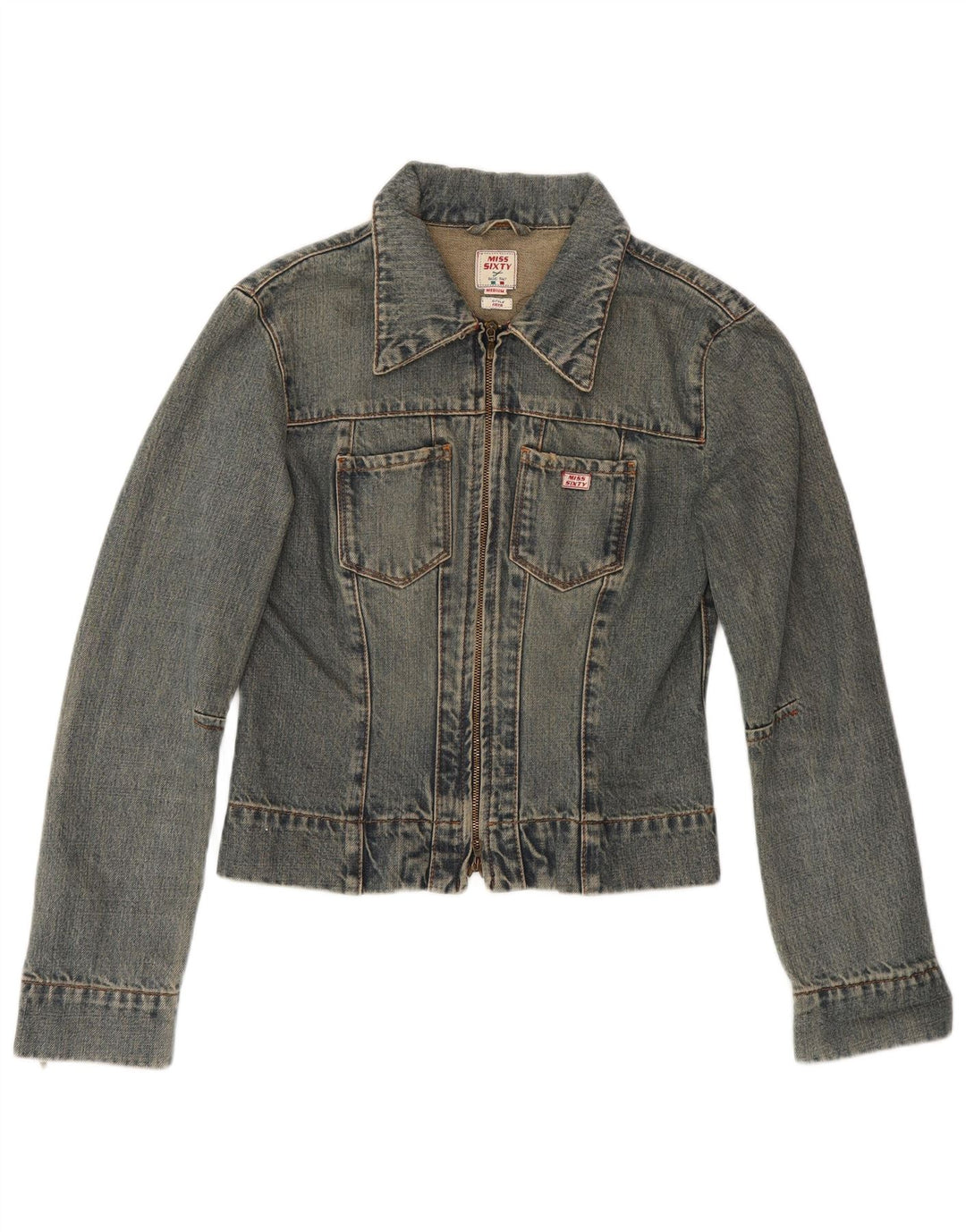 Jaqueta jeans feminina Miss Sixty UK 12 algodão azul médio