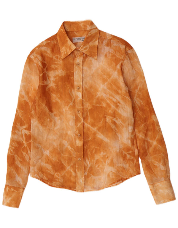Camisa feminina vintage média laranja tie-dye