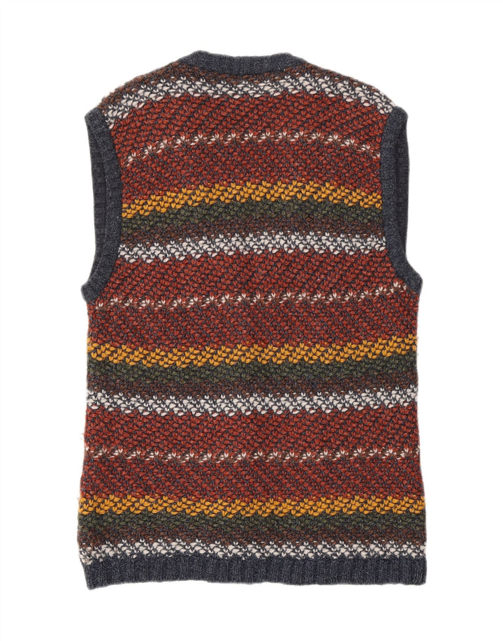Suéter cardigã feminino vintage UK 14 médio listrado multicolorido