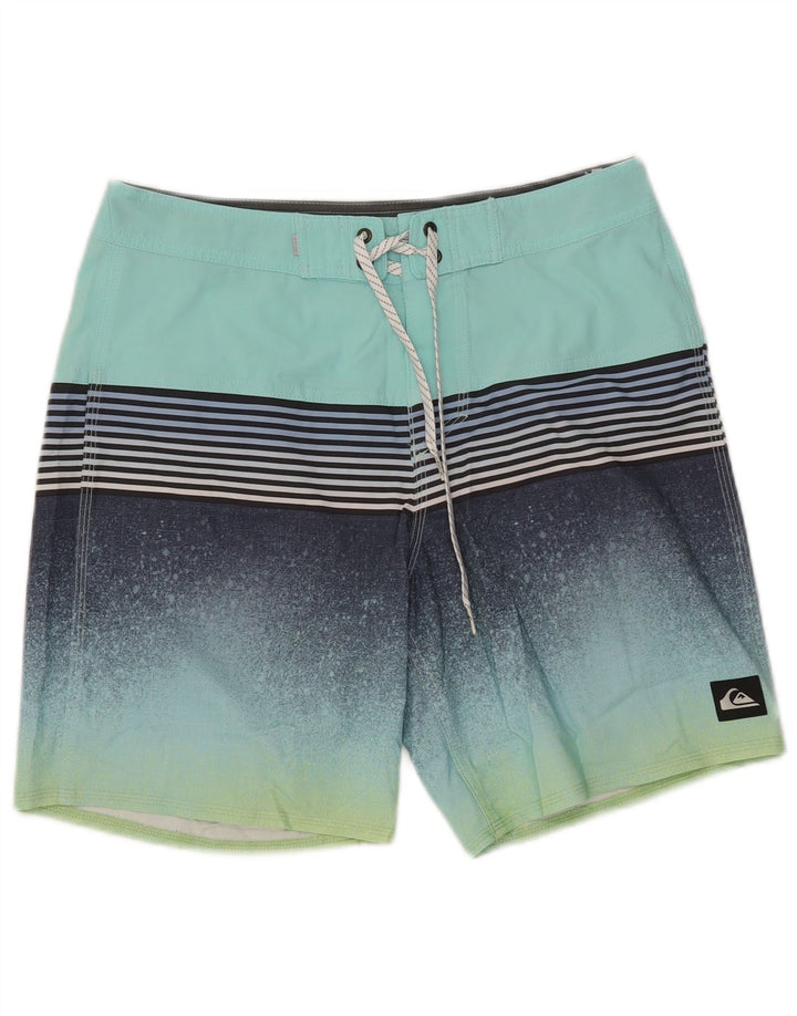 Calções de banho masculinos Quiksilver poliéster listrado turquesa médio