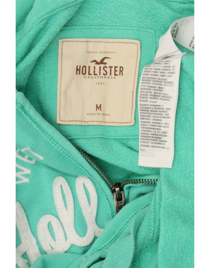 Suéter feminino com capuz e zíper gráfico HOLLISTER Reino Unido 14 algodão turquesa médio