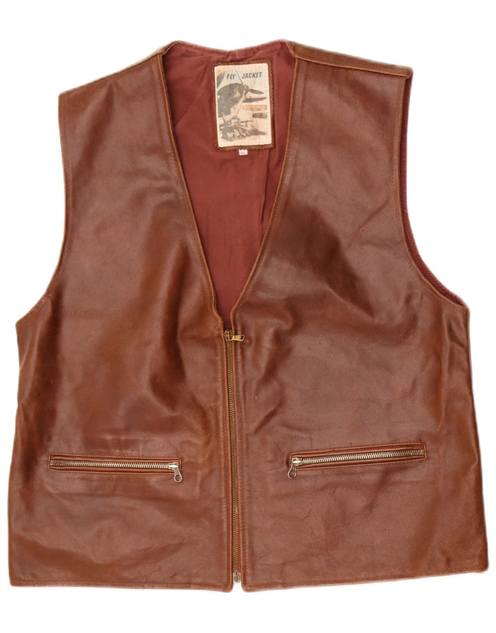 Colete de couro feminino Fly UK 18 XL couro marrom