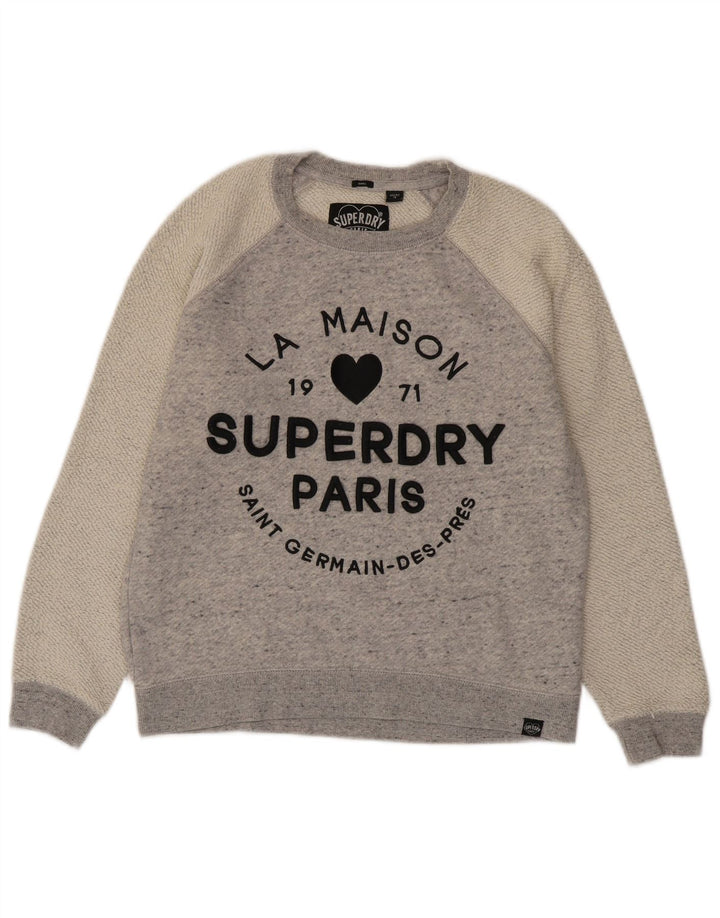 Suéter gráfico feminino Superdry UK 10 pequeno bloco cinza colorido