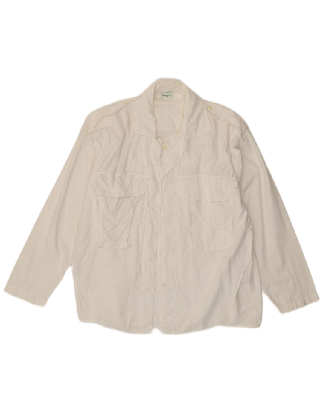 Camisa militar masculina Benetton de algodão branco médio
