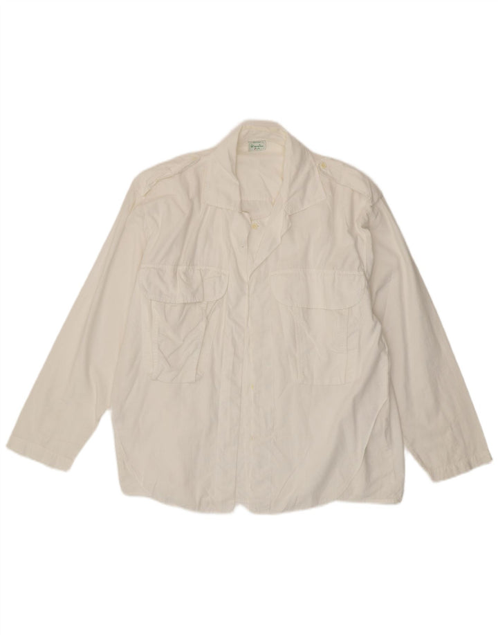 Camisa militar masculina Benetton de algodão branco médio
