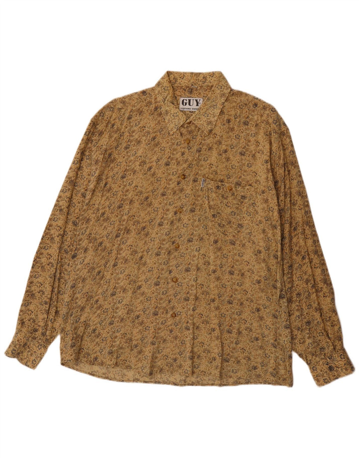 Camisa masculina VINTAGE XL bege floral viscose
