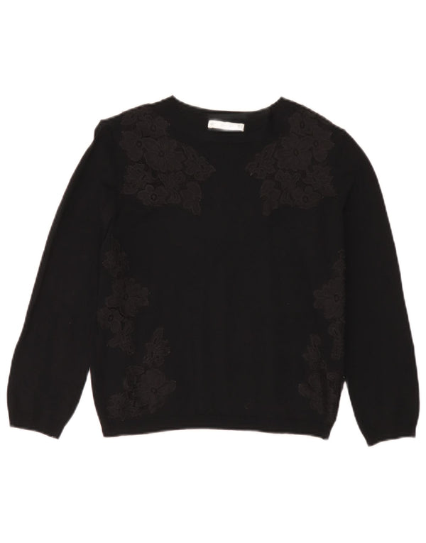 Zara Suéter feminino cropped com gola canoa Reino Unido 12 viscose floral preta média