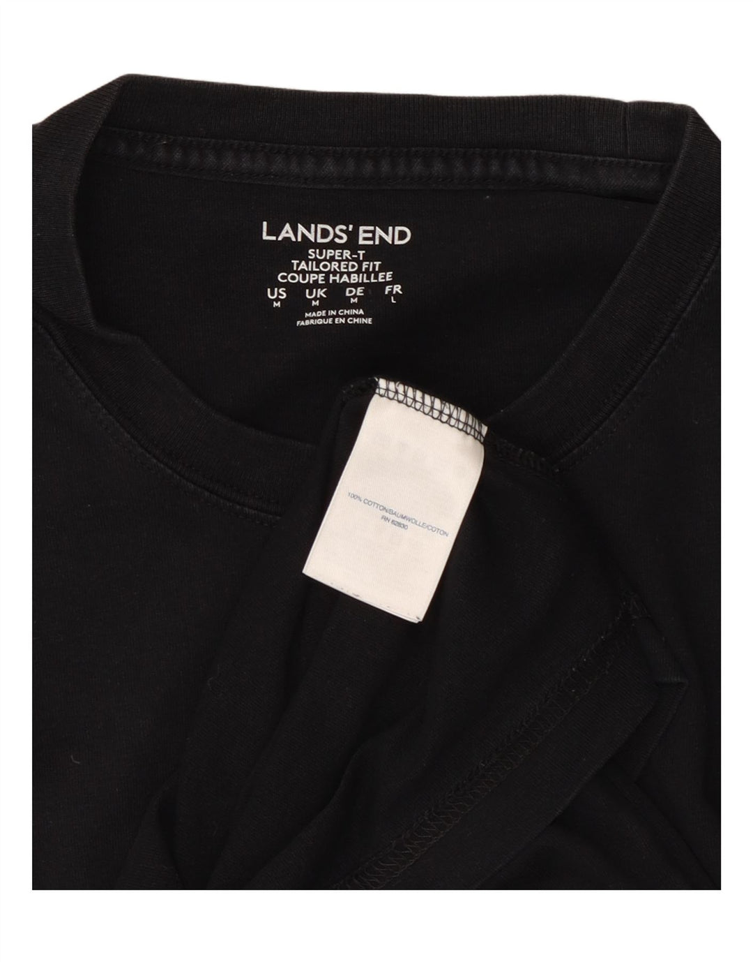 LANDS END Camiseta masculina sob medida de algodão preto médio