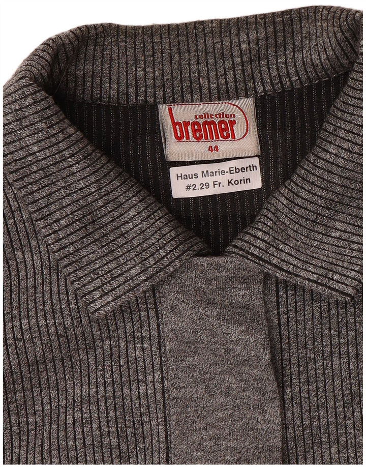 Suéter feminino vintage com gola polo EU 44 XL cinza listrado