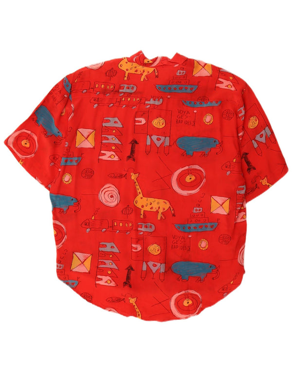 Blusa feminina vintage de manga curta com estampa gráfica UE 40 seda vermelha média