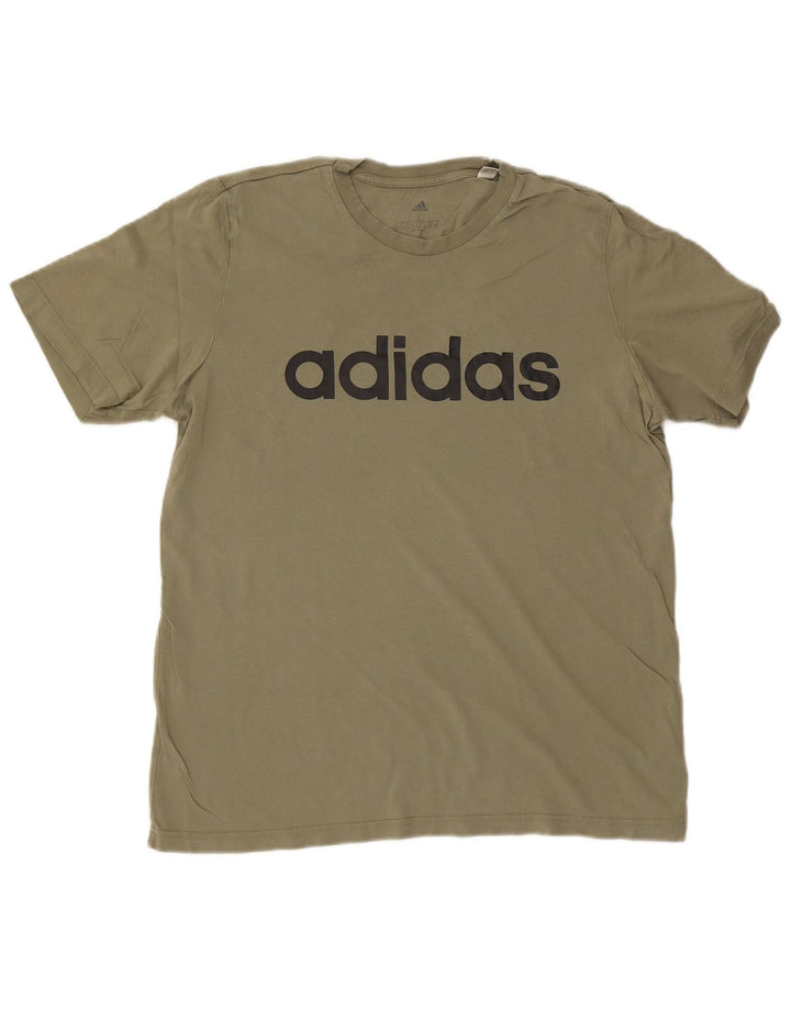 ADIDAS Mens Graphic T-Shirt Top Grande Algodão Cáqui