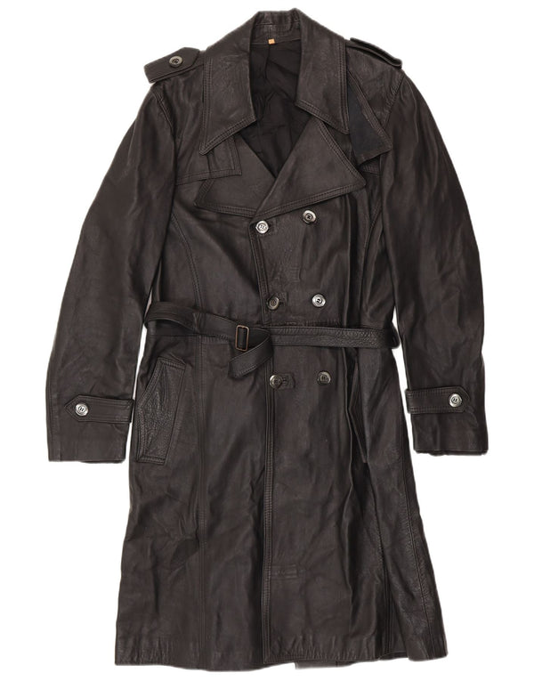 Casaco de couro masculino vintage UK 36 pequeno preto