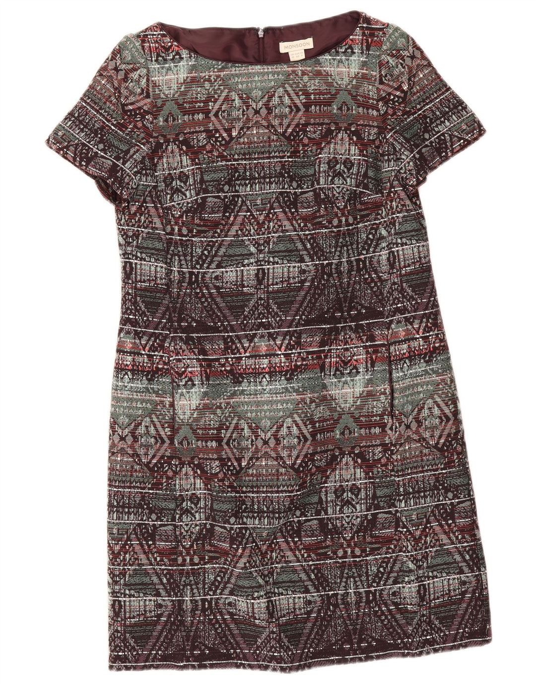 Vestido feminino Monsoon Shift UK 12 algodão geométrico multicolorido médio