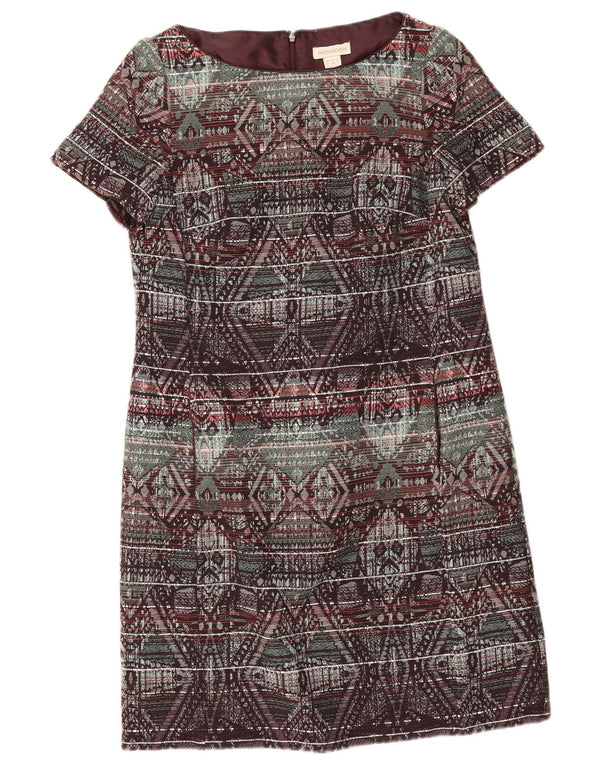 Vestido feminino Monsoon Shift UK 12 algodão geométrico multicolorido médio