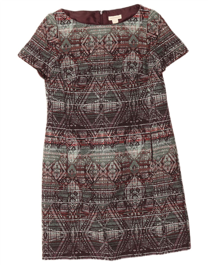 Vestido feminino Monsoon Shift UK 12 algodão geométrico multicolorido médio