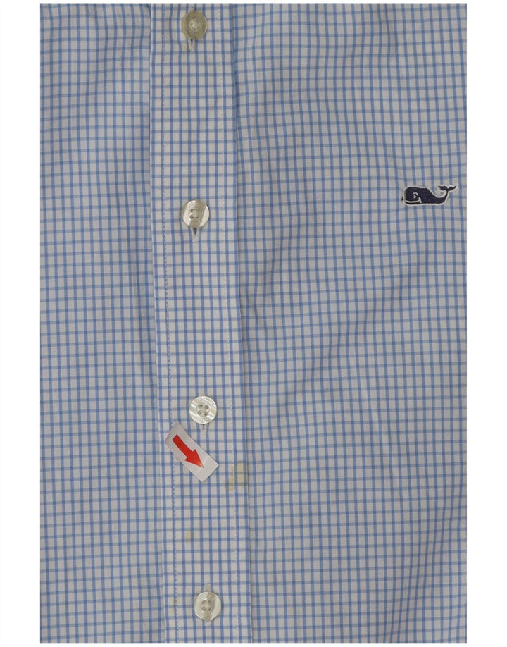 Camisa masculina Vineyard Vines pequena xadrez azul de algodão