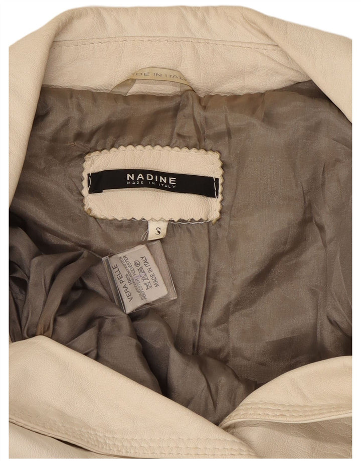 Jaqueta blazer feminina de couro com 3 botões NADINE Reino Unido 10 couro branco pequeno