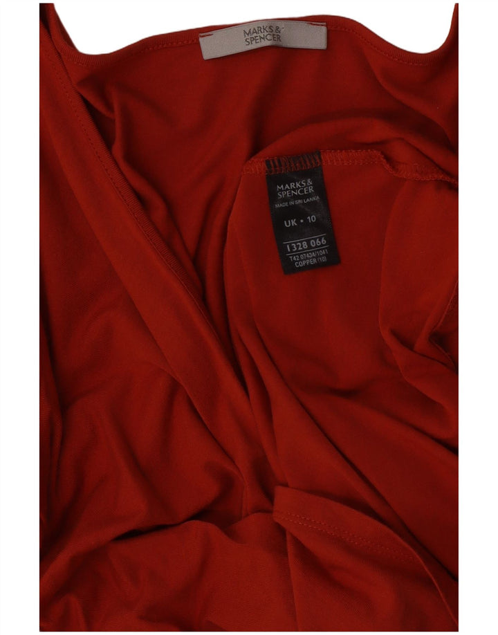 Vestido feminino Marks & Spencer manga 3/4 linha A Reino Unido 10 pequeno poliéster vermelho