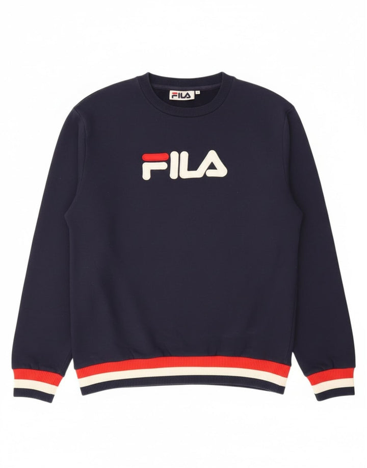 Fila moletom gráfico masculino jumper médio azul marinho algodão