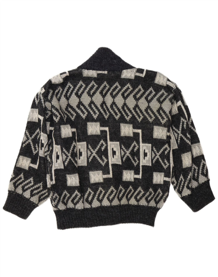 Suéter cardigã masculino vintage grande cinza geométrico